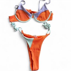 Colorblock Rib Underwire Bikini Set